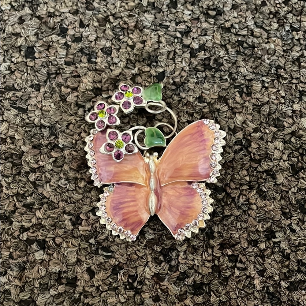 Pink and Green Butterfly Brooch
